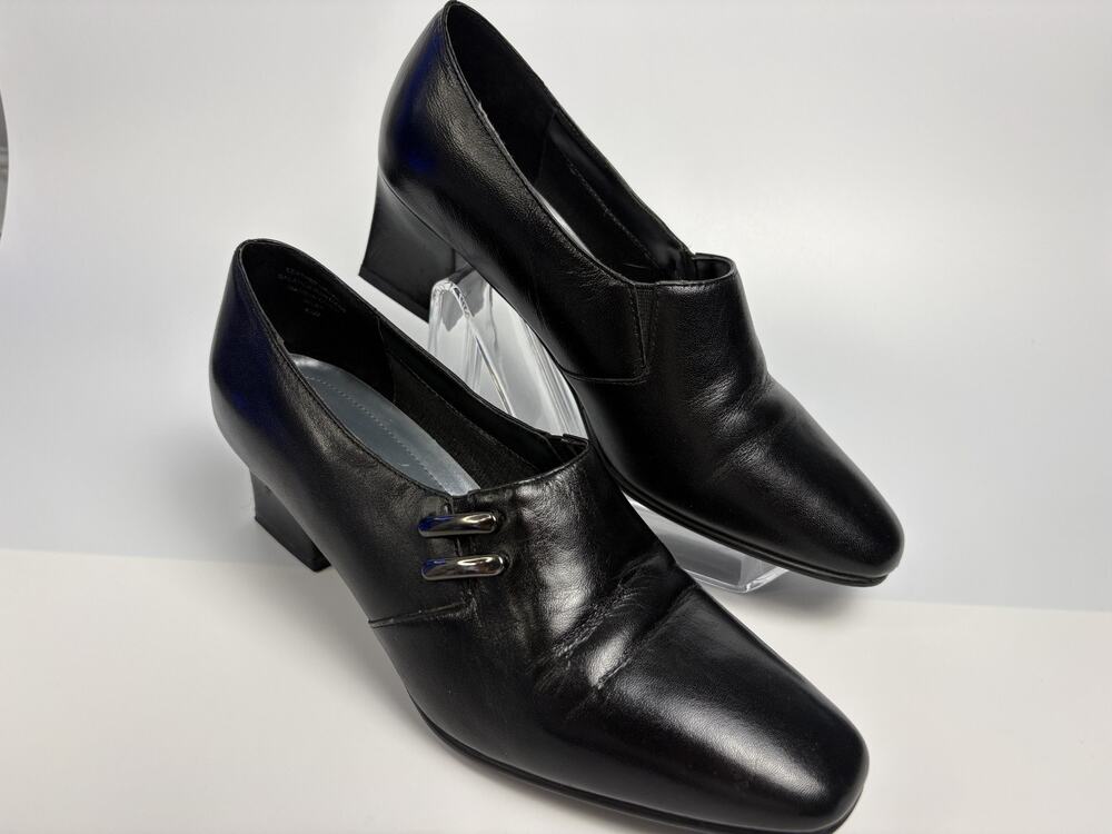 Karen Scott Black Leather Block Heel Pump Square Toe Slip On 6.5M